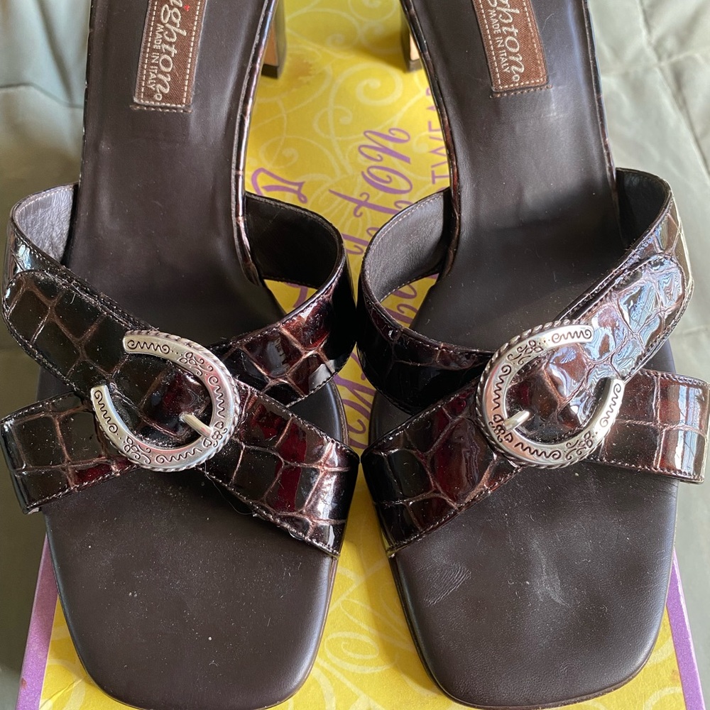 Brighton “Tamyra” croc heel sandals